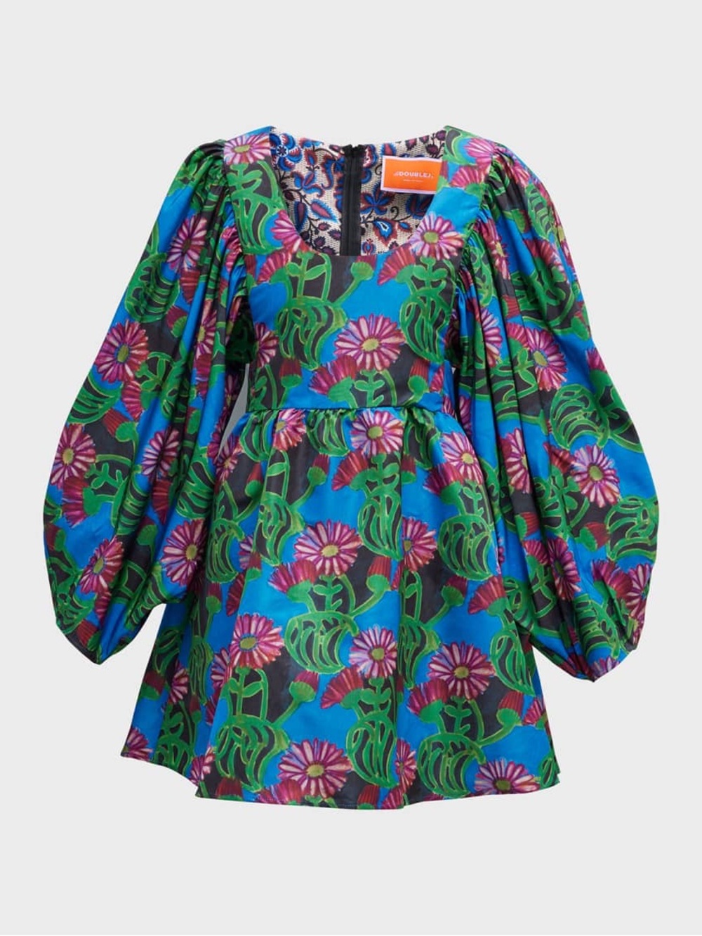 LA DoubleJ Blue Floral Puff-Sleeve Mini Dress